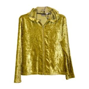 Chico's Ladies Green Crushed Velvet Zip Up Hoodie Women's Size 3 / US XL